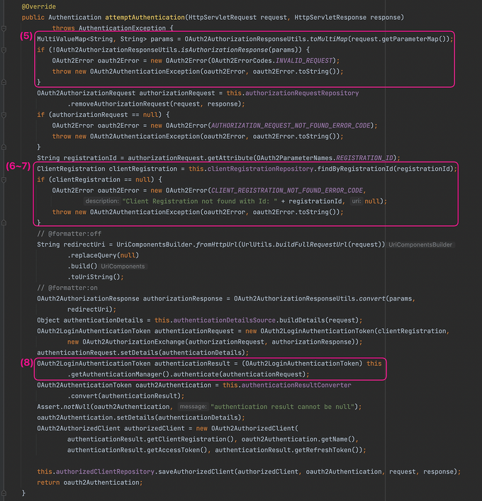 OAuthLoginAuthenticationFilter의 attemptAuthentication 메서드